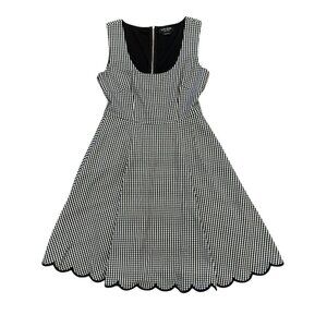 Kate Spade sz S Dress Gingham Fit & Flare Black White Classic Preppy Minimalist